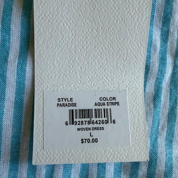 NWT- MSRP $70 Organic Cotton & Linen Paradise Aqua Stripe LARelaxed Shirt Dress - Picture 10 of 10